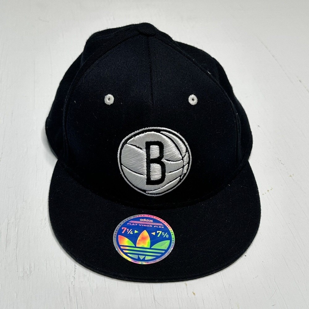 Brooklyn Nets Hat Cap Snap Back Adidas Black Basketball‎ Mens Flat Brim